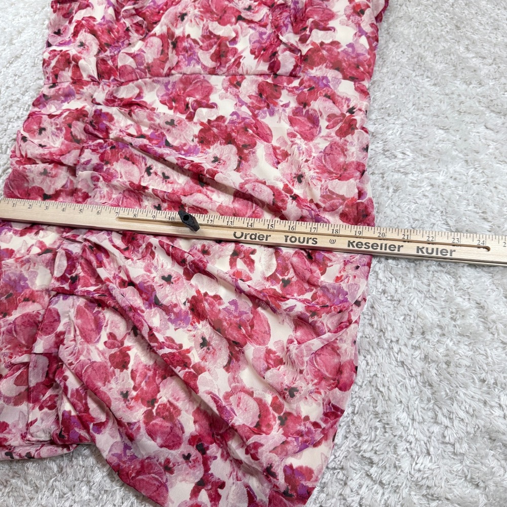 Express Dress Women's XL Pink Floral Ruched Bodycon Party Cocktail Date Night - Picture 10 of 11